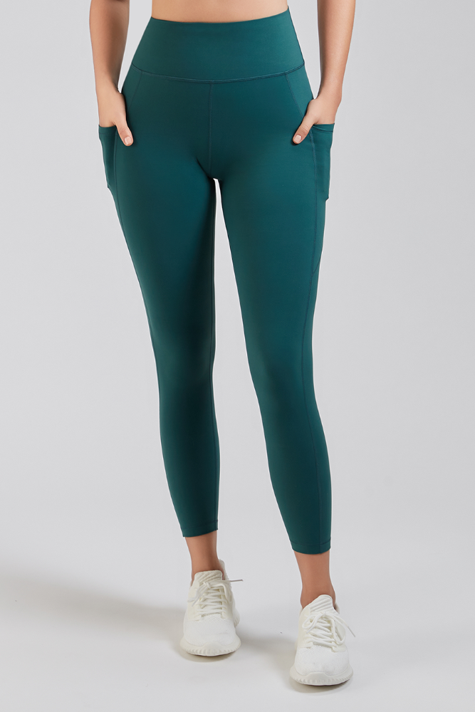 Women Yoga Pants Forest Green front view