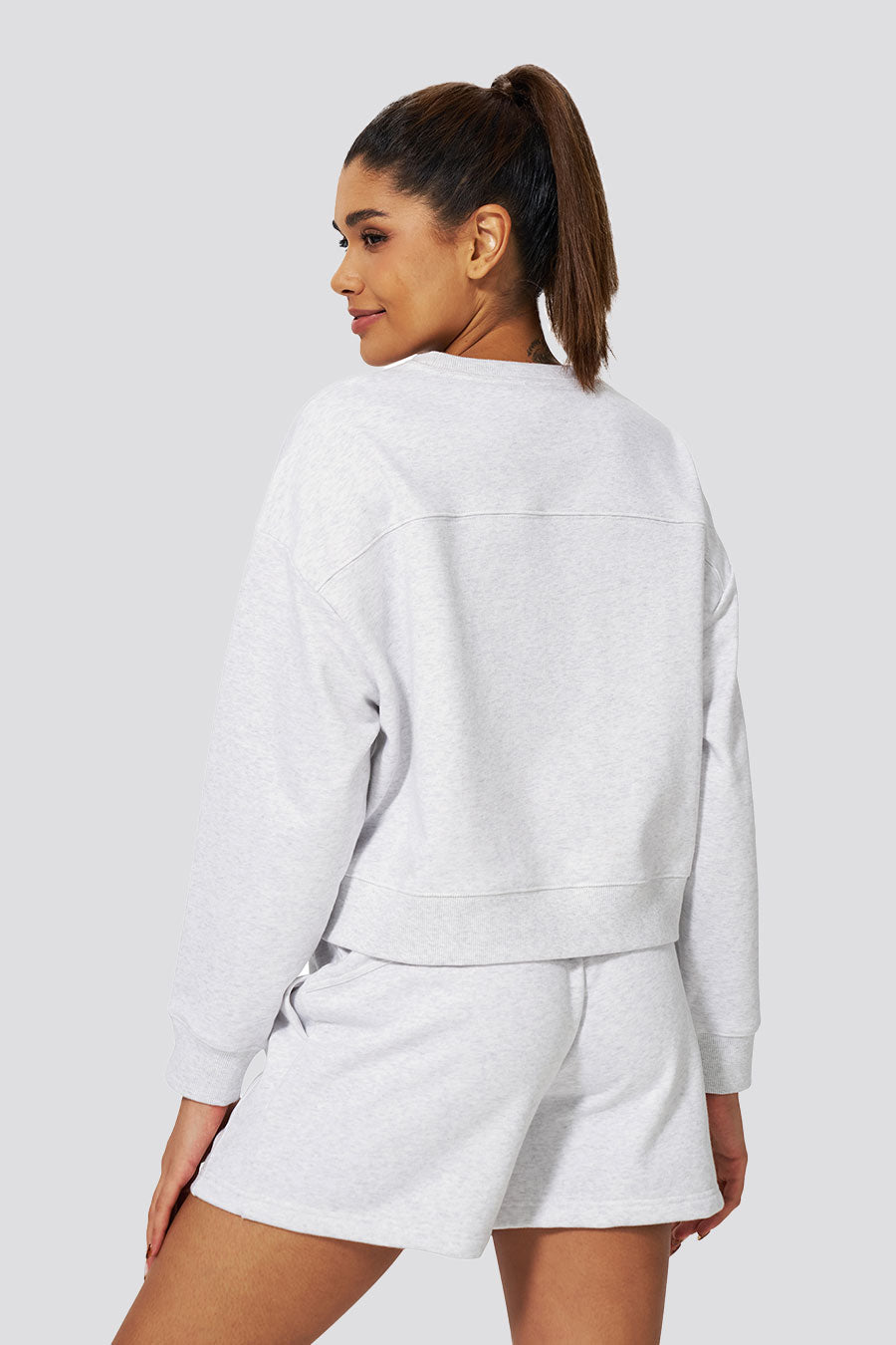 Cropped Sweatshirts for women Ultra Light Grey back view