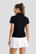 Black womens polo shirt back view