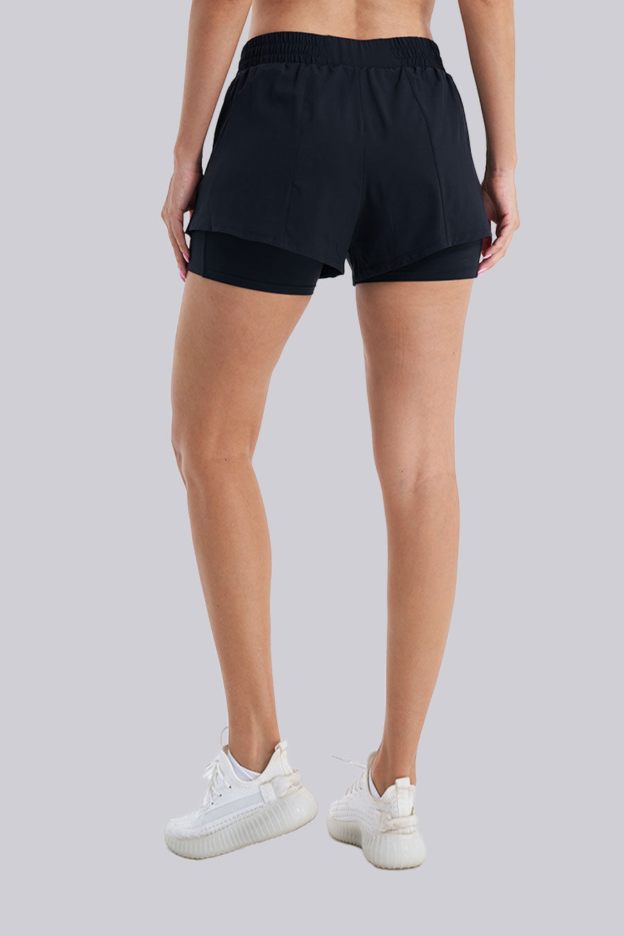 Back view of black running shorts