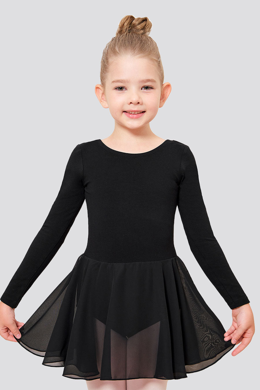 Front view black leotard for girls