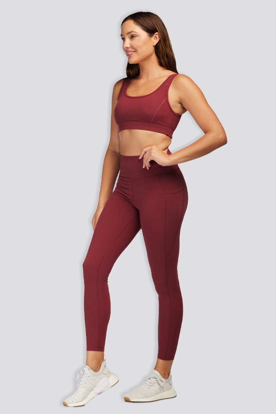 Women Workout Leggings Burgundy side view