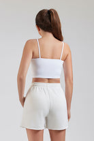 Back view white comfy shorts for women