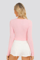 Pink henley shirt back view