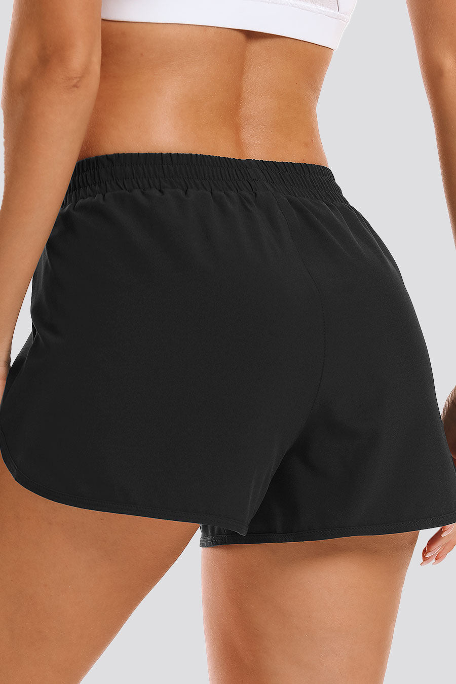 Black women running shorts back view