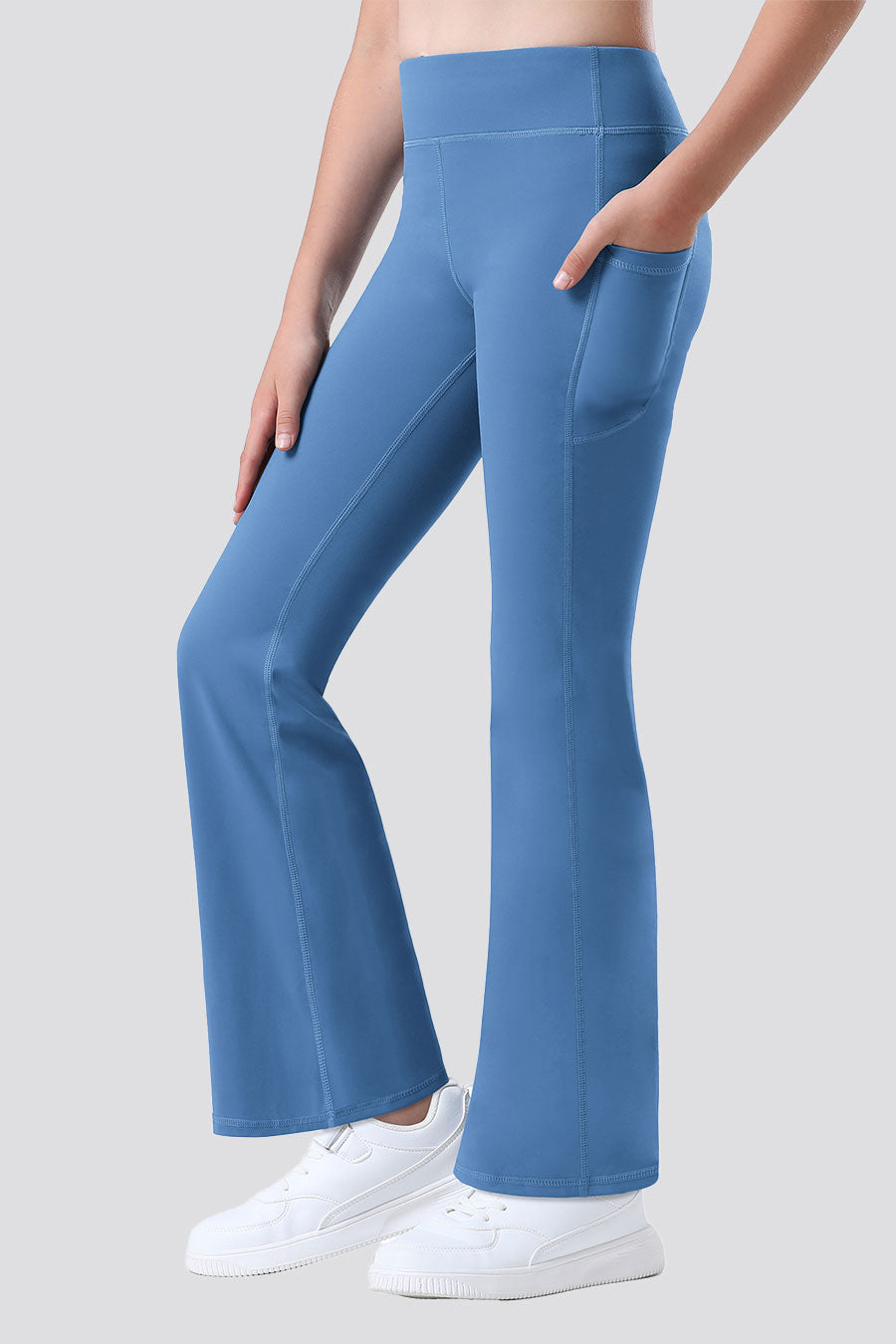 High waisted leggings blue side view