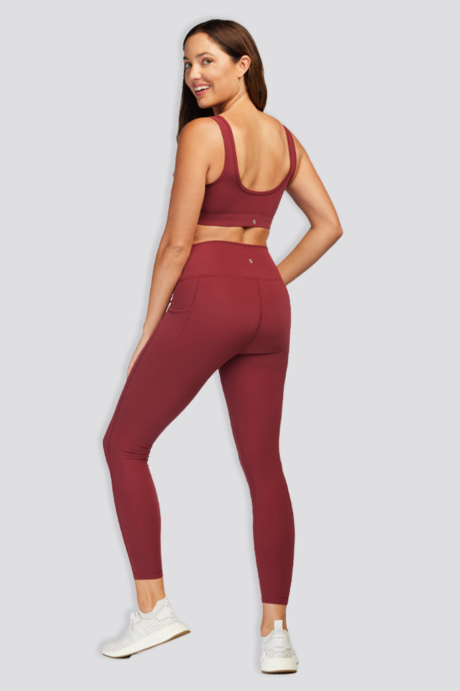 Women Workout Leggings Burgundy back view