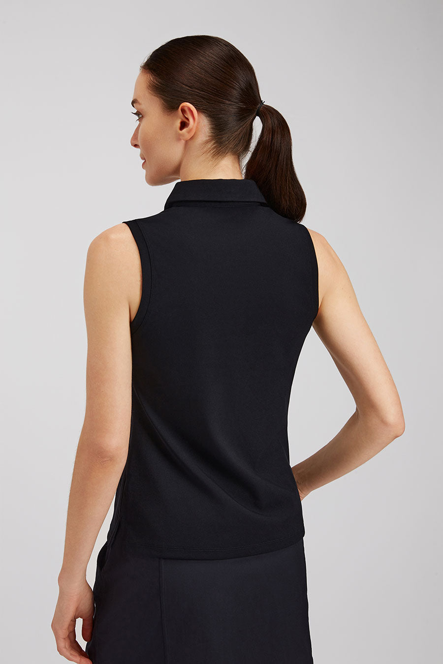 Black womens polo shirt back view