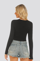 Black henley shirt back view 