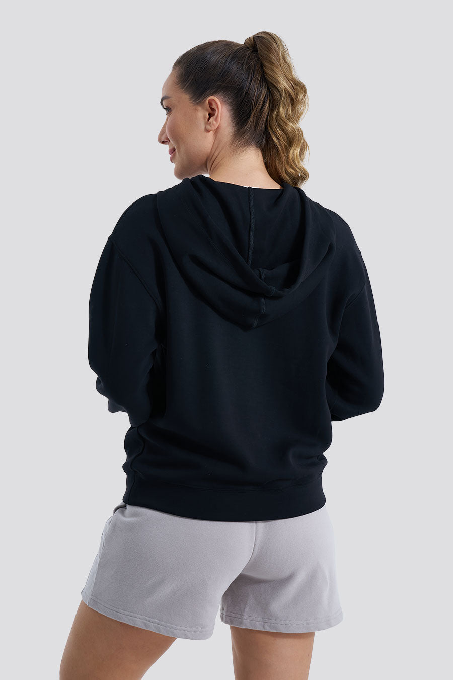 black athletic hoodie back view 