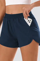 Blue women running shorts pockets