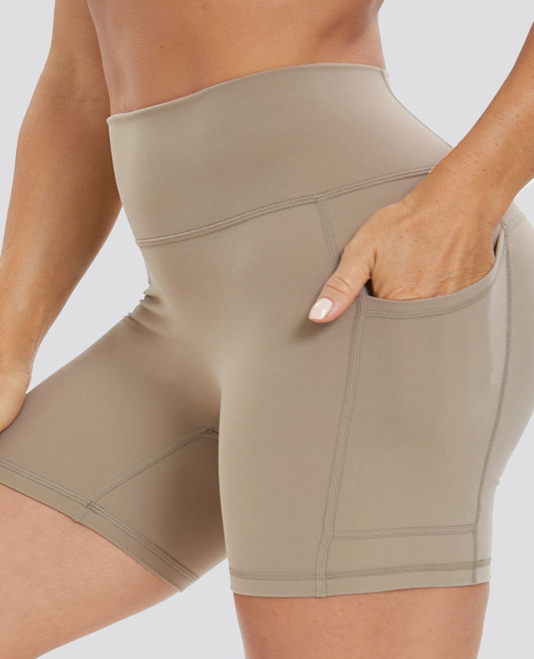 Stone Yoga Shorts with Pockets