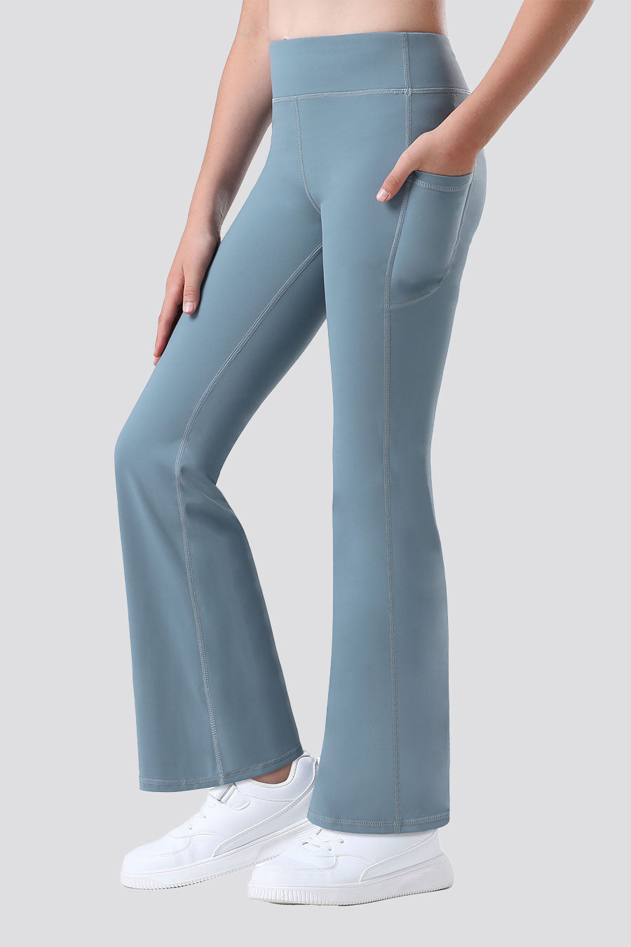 High waisted leggings with pockets grey blue