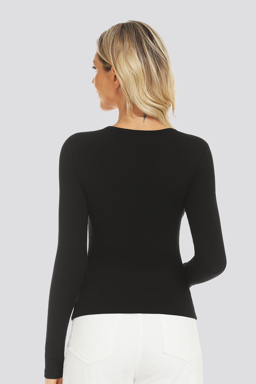 Black womens long sleeve t-shirts back view