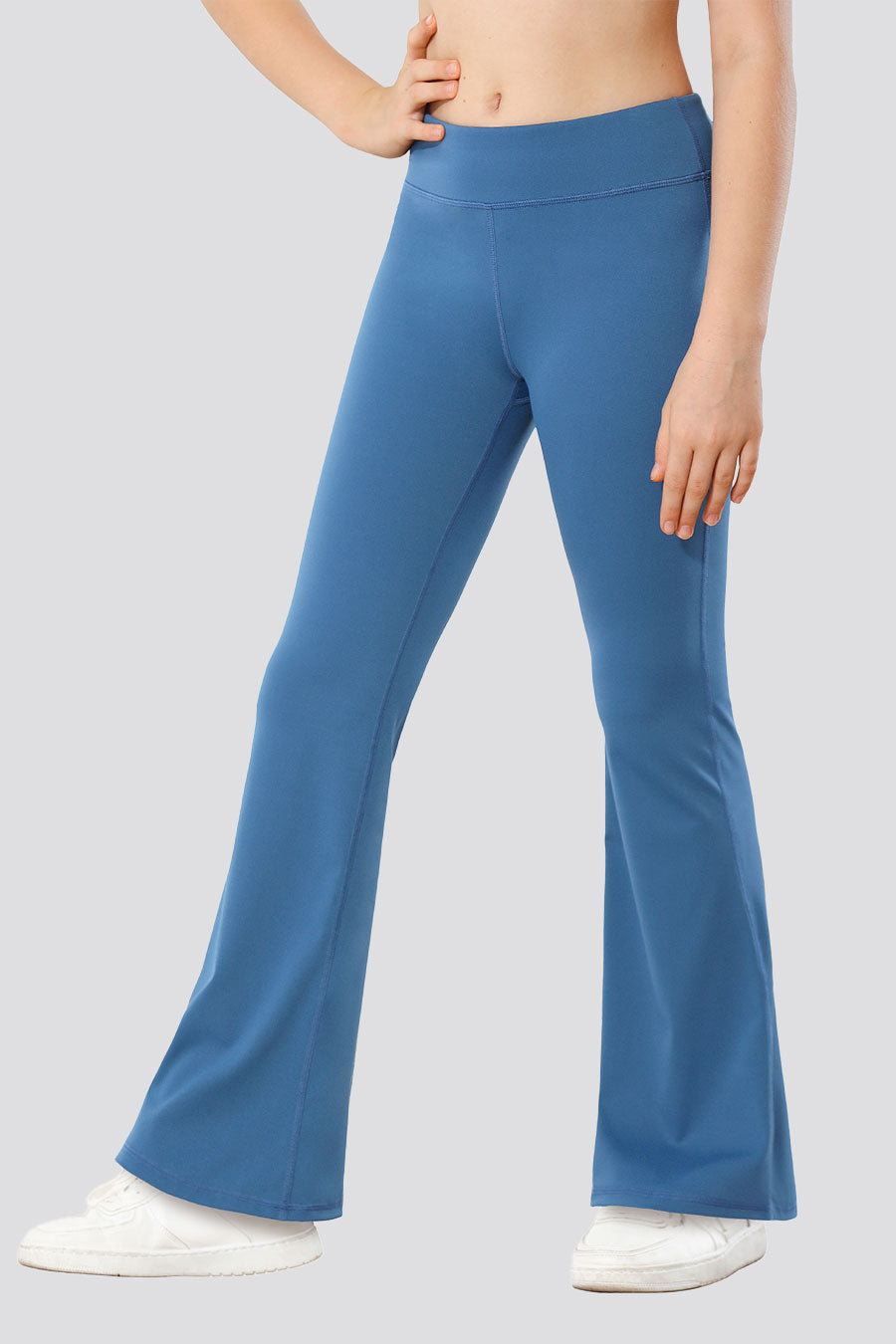 Girls flare leggings blue side view