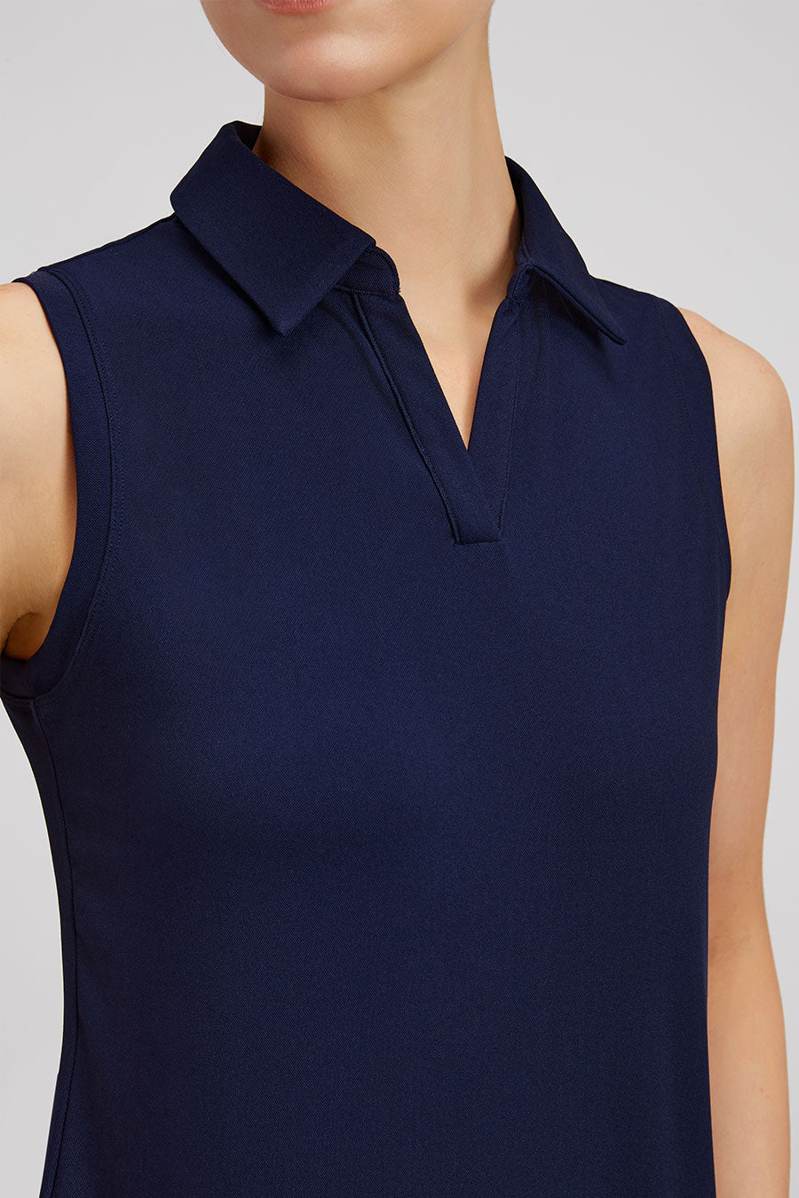 Blue womens polo shirt front view detail