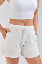 Front view white comfy shorts for women