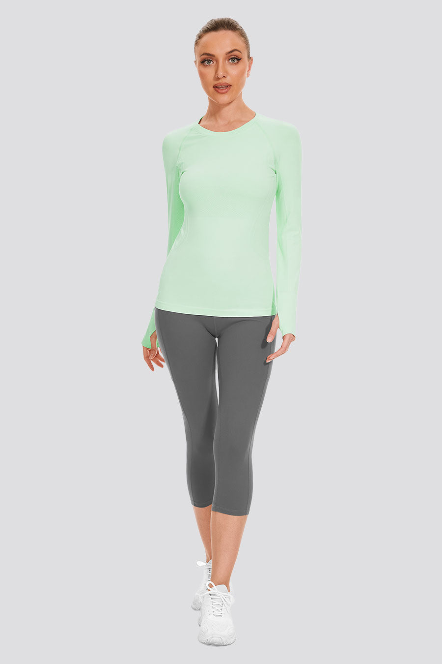 Mint Green thumbhole shirts full-body view