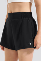 Side view of black shorts