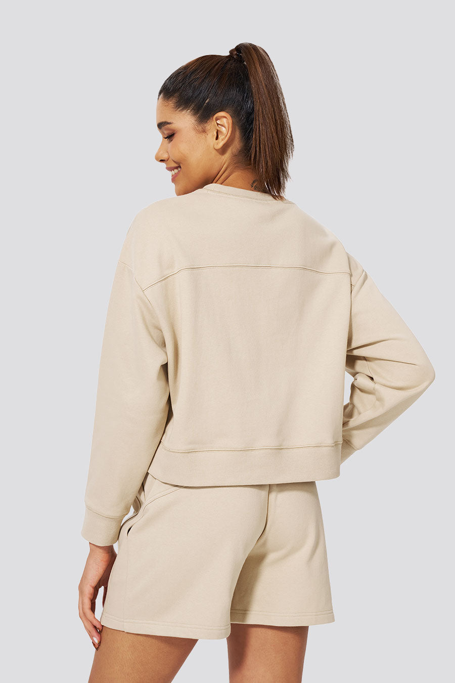 Cropped Sweatshirt for women Limestone back view