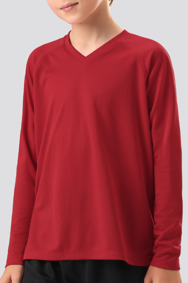 Red boy long sleeve shirts side view 