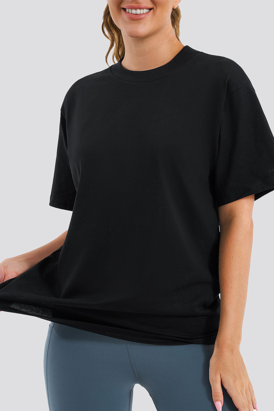 Black womens cotton t-shirts front view detail