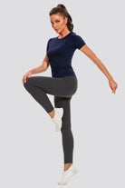 Navy yoga clothes side view full-body