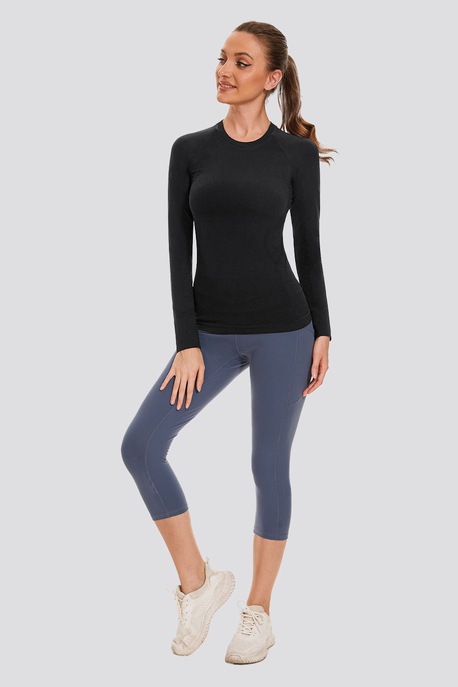 Black womens long sleeve t-shirts full-body view