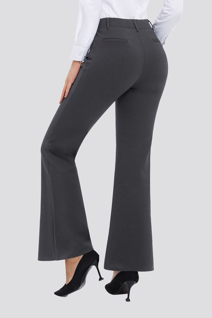 Back view charcoal dress pants for women 