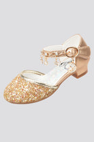 Gold sparkly mary jane shoes back front detail