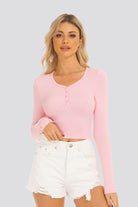 Pink henley shirt front view