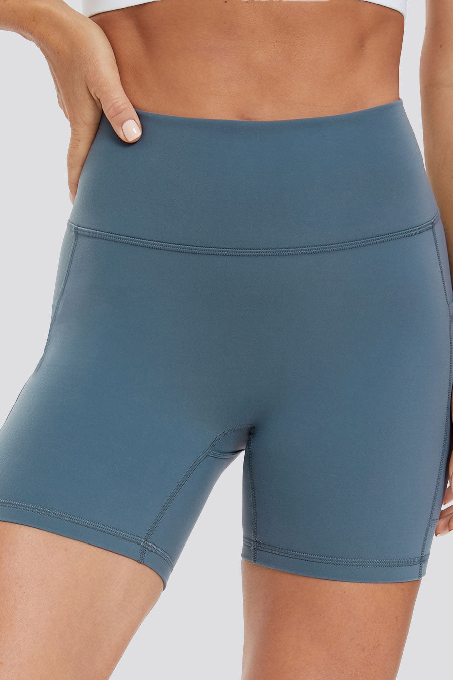 Grey Sage Yoga Shorts with Pockets