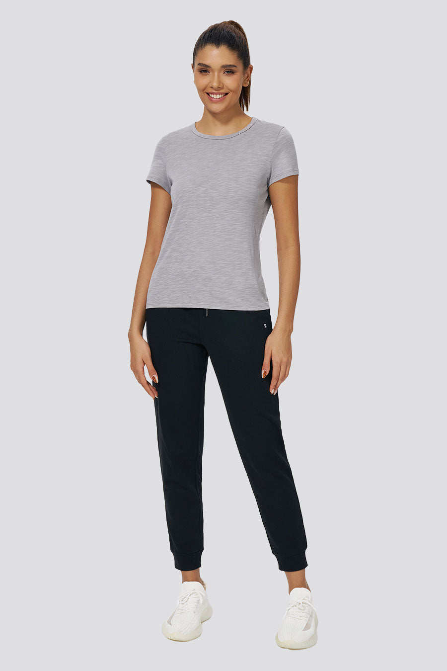 Grey womens cotton t-shirts full-body view