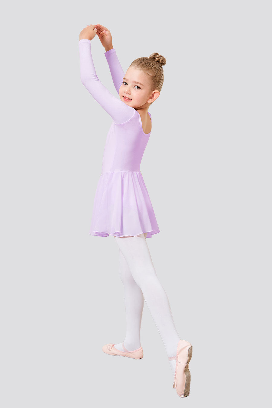 side view girls long sleeve dance dress purple