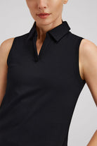 Black womens polo shirt front view detail