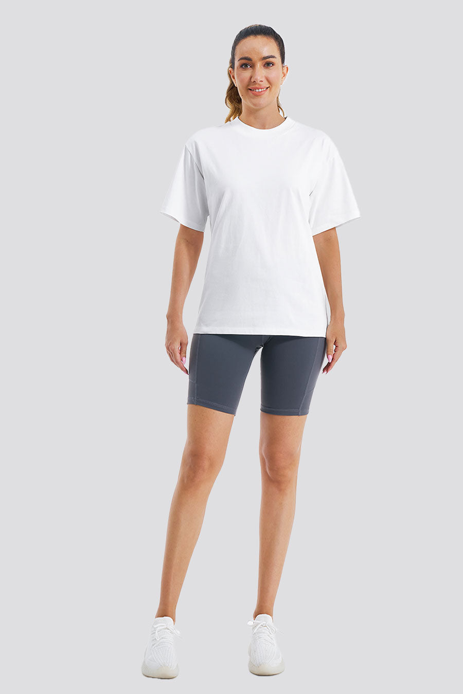 White womens cotton t-shirts full-body view