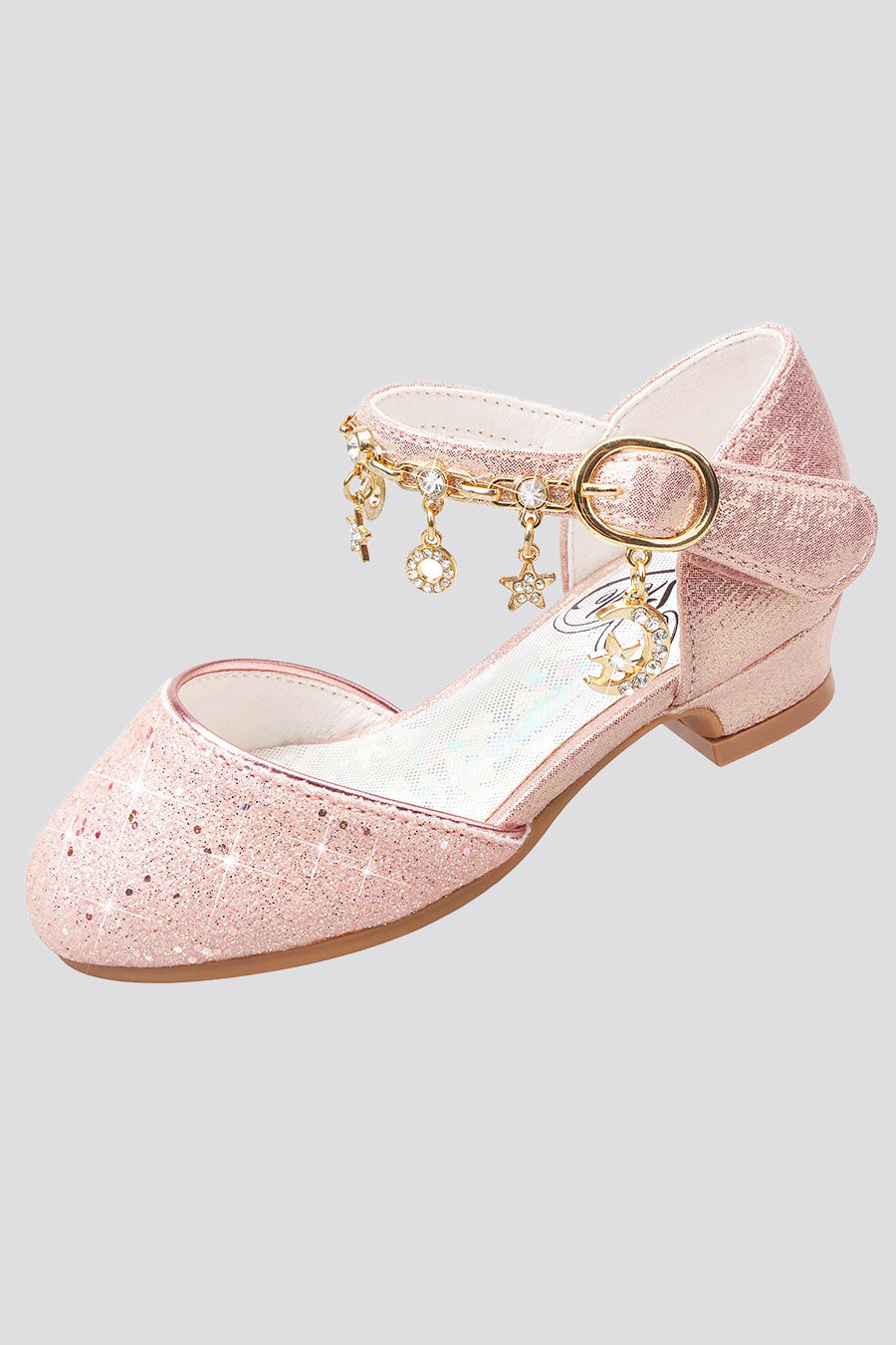 Pink Glitter girl dress shoes side detail