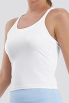 White women's athletic tank tops side view