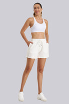 Full-body white running shorts women