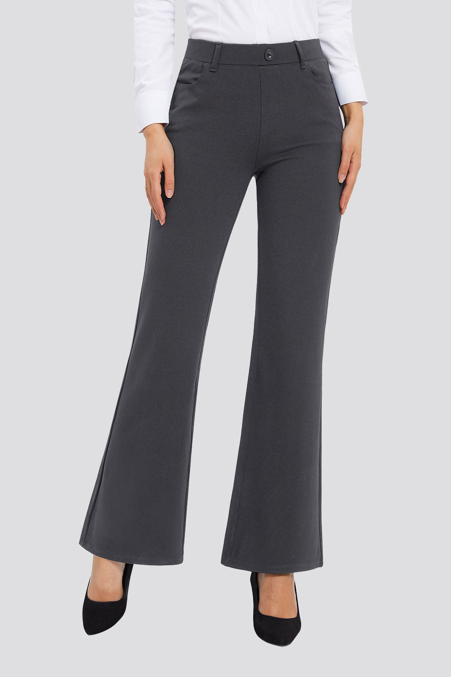 Front view charcoal dress pants for women 