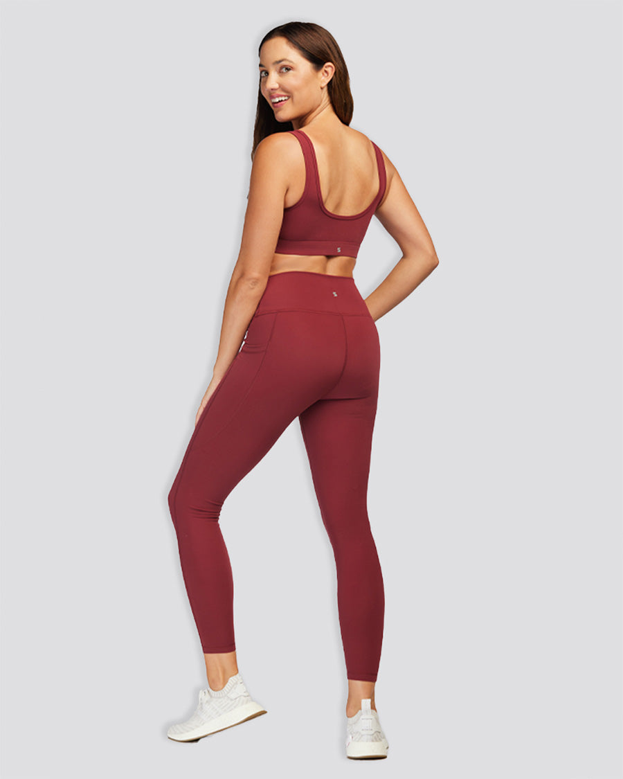 Women Workout Leggings Burgundy back view