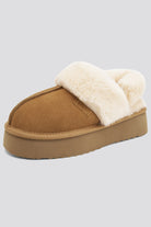 Brown suede platform slippers