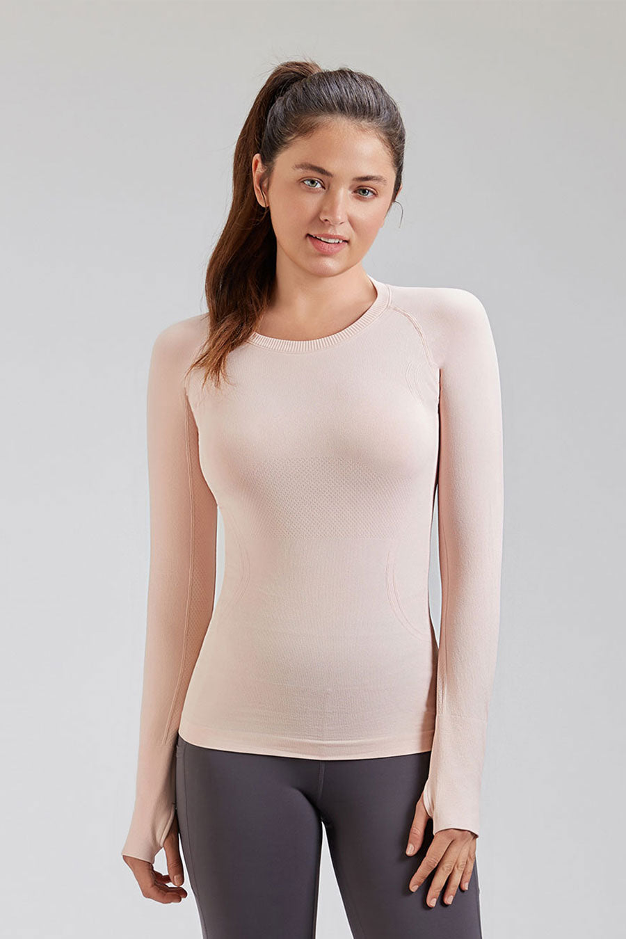   Light Pink thumbhole shirts front view