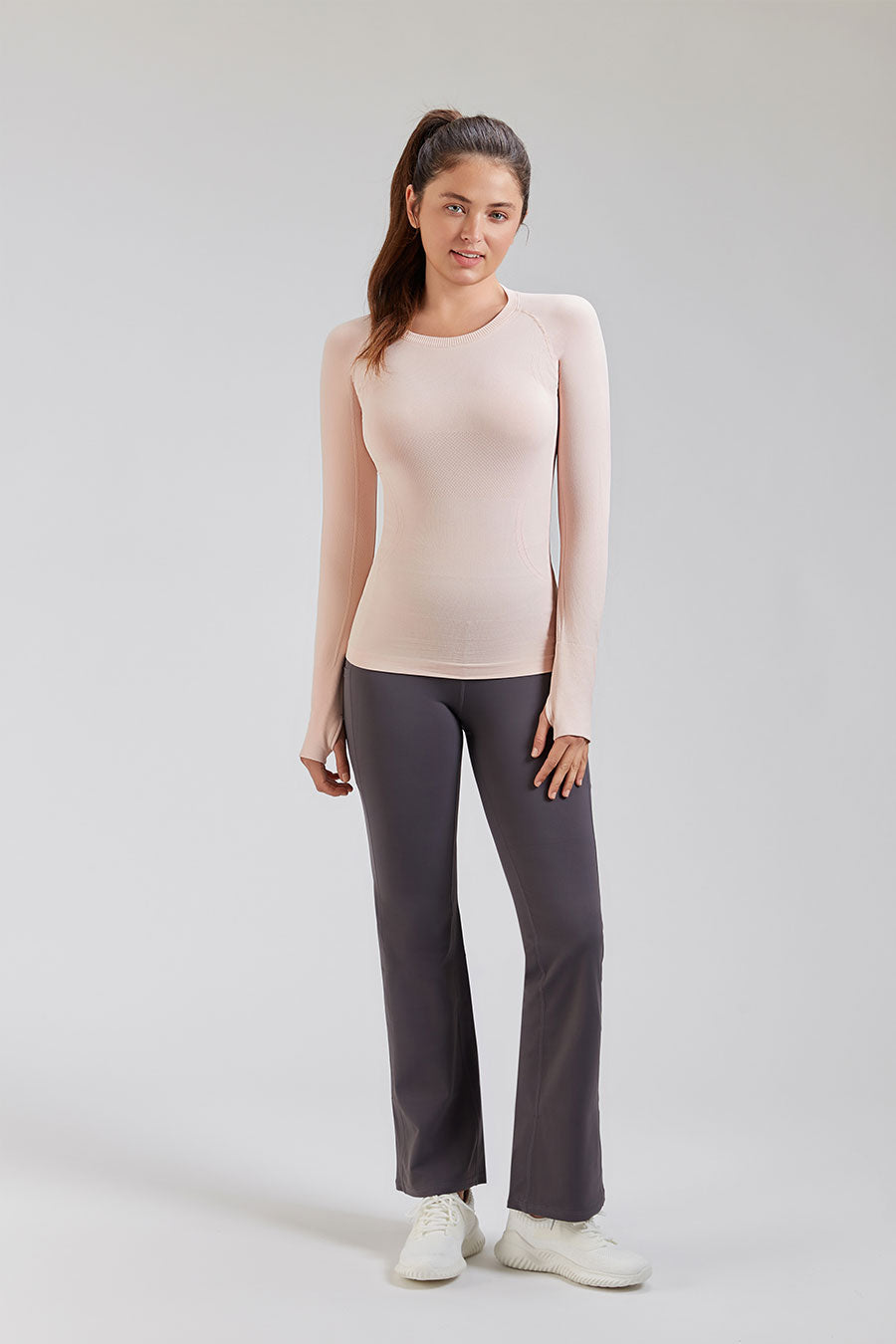  Light Pink thumbhole shirts full-body view