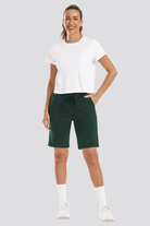 Green cotton shorts women front view 