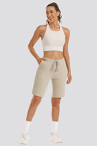  Khaki cotton shorts women front view