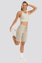  Khaki cotton shorts women front view