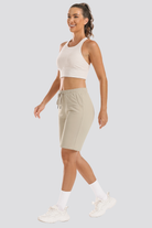  Khaki cotton shorts women side view