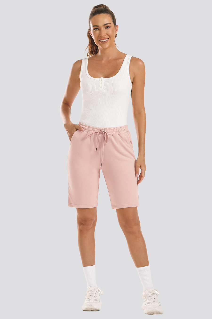 Light Pink cotton shorts women full-body