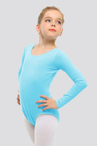 blue long sleeve leotard front view